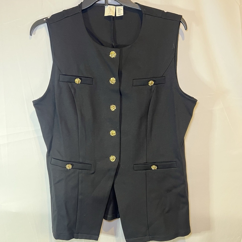 Joie Womens Vest Black Sleeveless Button Up Gold Accents Size XLarge Work Chic‎
